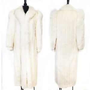 Vintage White Ivory Long Mink Coat Fox Collar